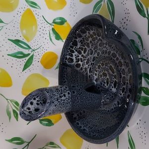 Spotted Blue Glaze Candle Holder Flower Vase Pottery Artisan Signed Decor OOAK